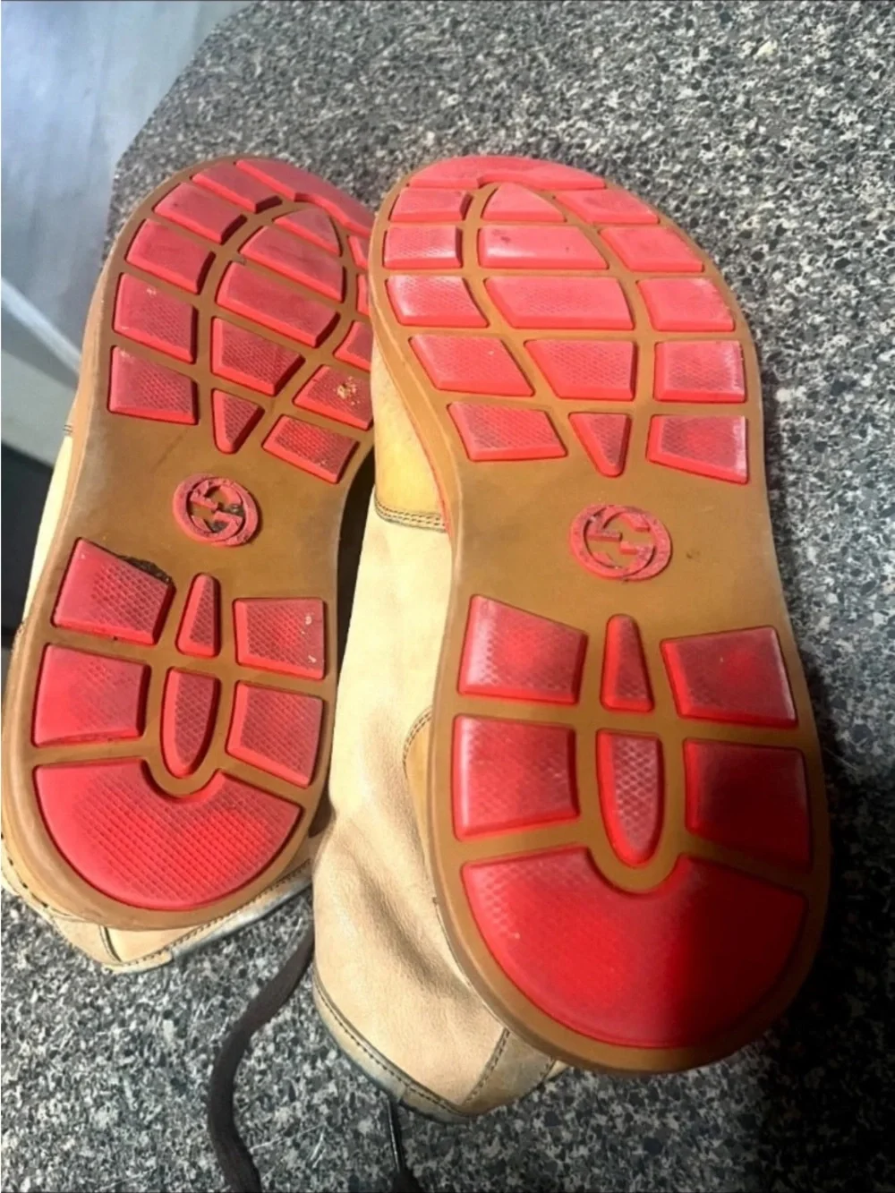 Gucci Tan and Red High-Top Leather Boots